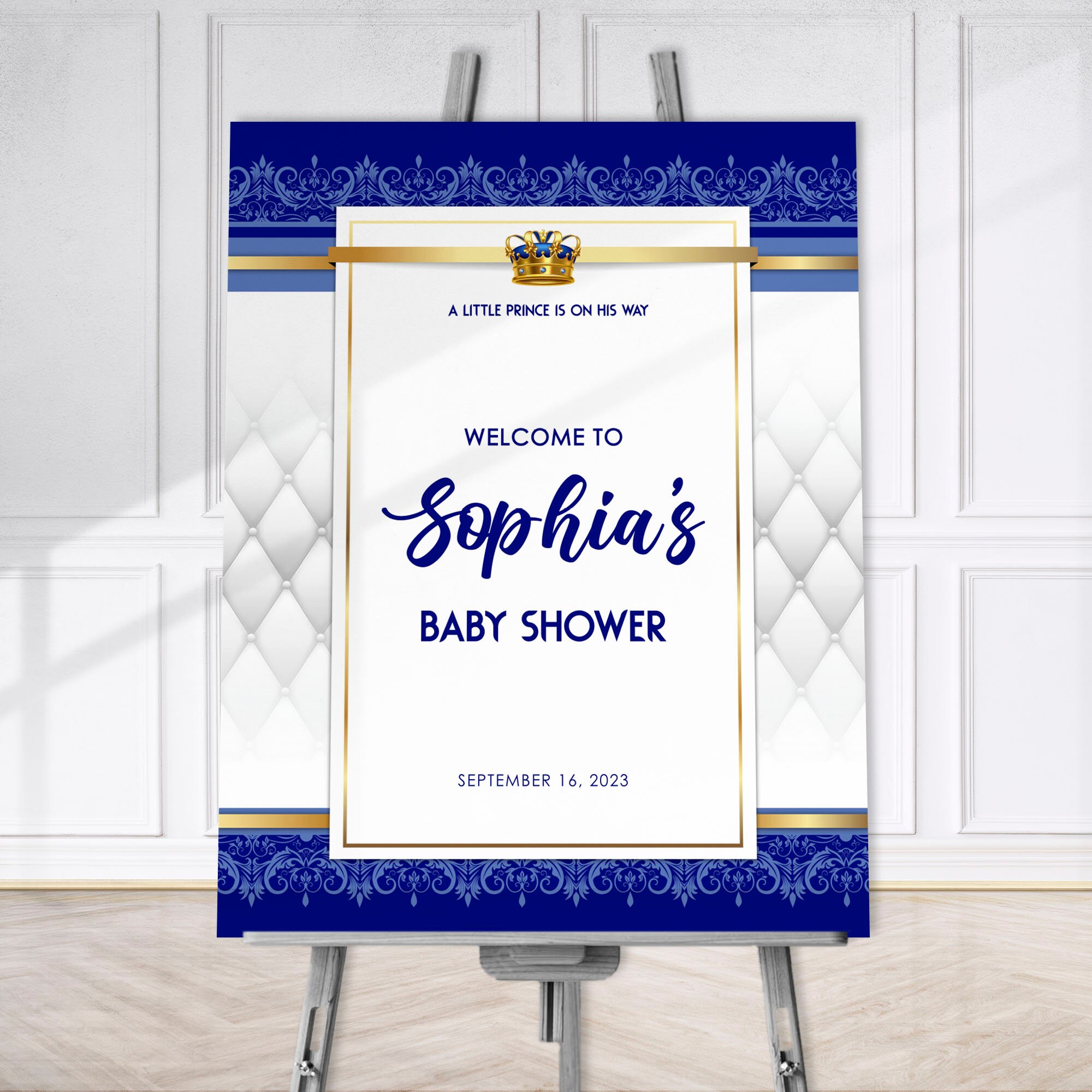 Editable A Little Prince Baby Shower Printable Welcome Sign Royal Blue ...