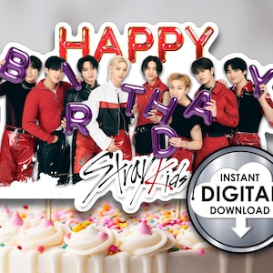 DIY Kpop Stray Kids Birthday Cake Decoration Topper Instant Digital Download Printable Customizable A5WC5 Kids Party Red Purple