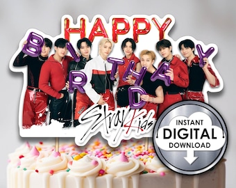 DIY Kpop Stray Kids Birthday Cake Decoration Topper Instant Digital Download Printable Customizable A5WC5 Kids Party Red Purple
