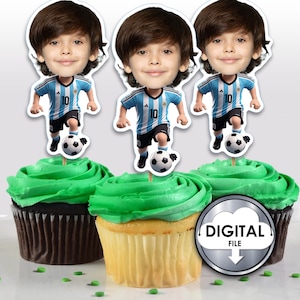 Personalizzato Calcio Calcio Argentina Messi Compleanno Decorazione cupcake cartone animato Topper foto Digitale stampabile Personalizzabile 6Q2C8