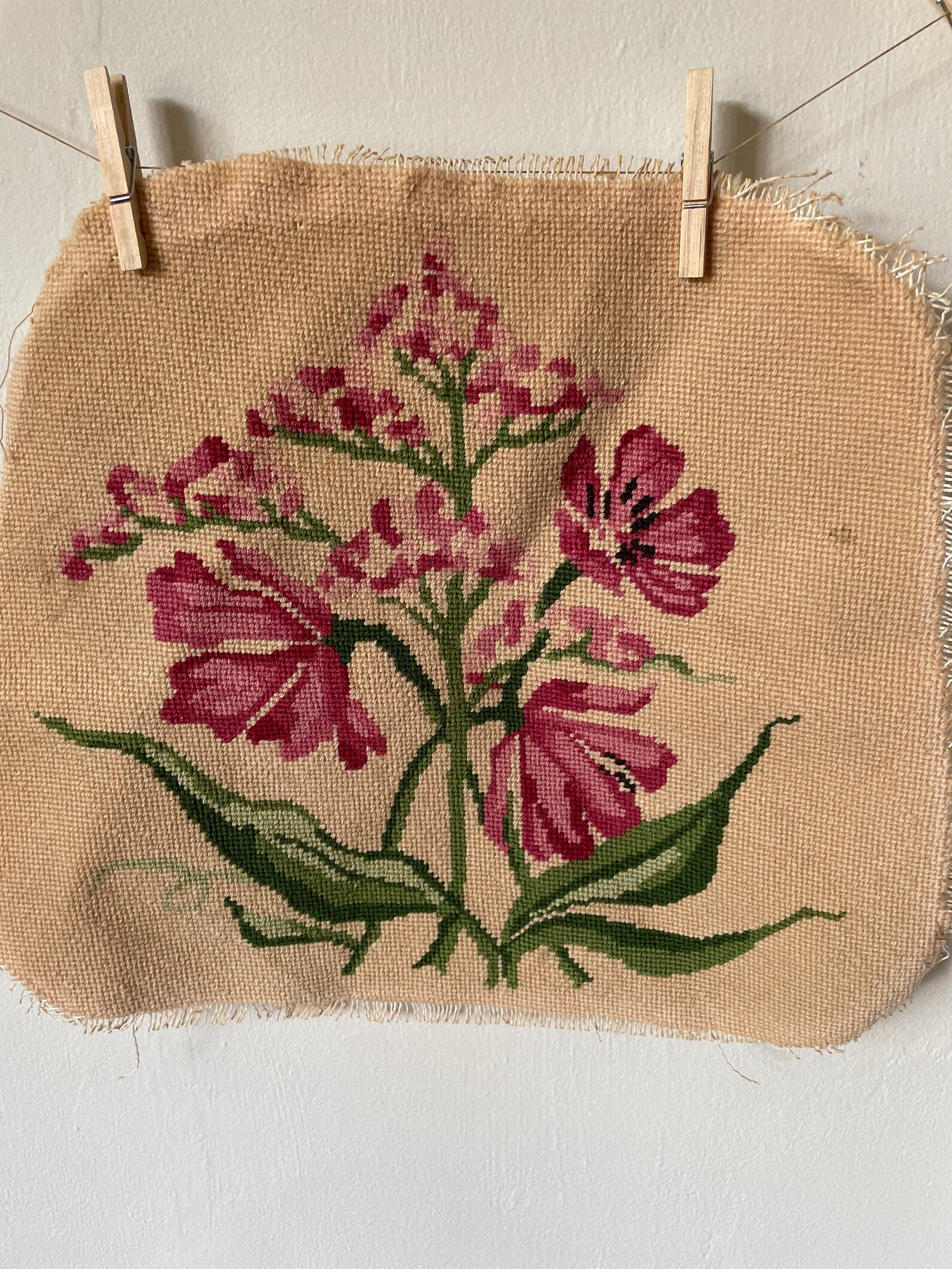 Vintage Needlepoint Floral Seat Cover Etsy