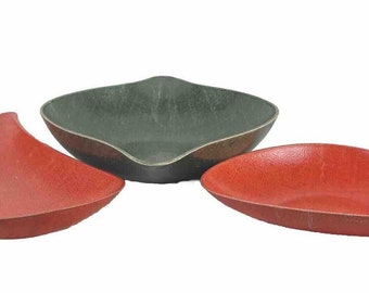 Vintage 3 Mid Century Fiberglass Decorative Serving Bowl Set 1960s Orange Green