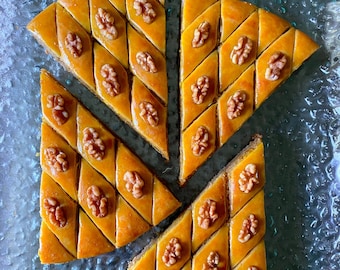 Handmade Walnut Baklava, Baku Style Azerbaijani Baklava, 3 lb 2.8 oz (1.44 kg), 24 Pieces