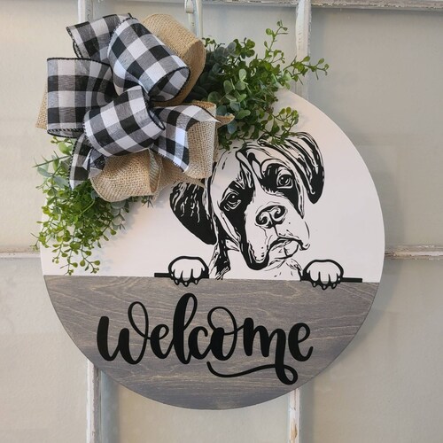 Front Door Decor Boxer Dog Door Hanger Boxer Dog Wreath Etsy