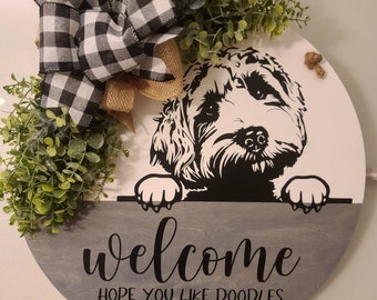 Front Door Decor, Labradoodle or Goldendoodle Pet Door Hanger, Doodle Door Sign, Welcome Sign, Wreath, Pet Wreath, Doodle Pet Door Hanger