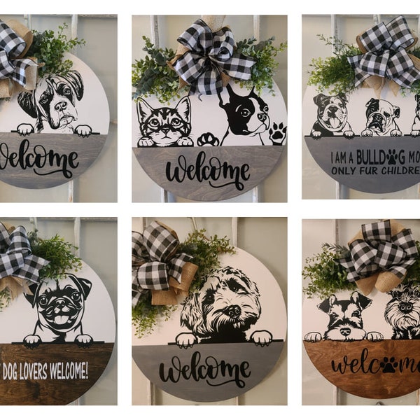 Front Door Decor, Dog Door Sign, Pet Welcome Wreath, Wreath, Pet Portrait Door Hanger, Pet Welcome Sign, Pet Owner Gift, Pet Lovers Sign