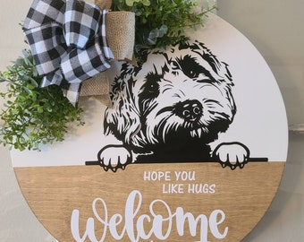 Labradoodle Goldendoodle Pet Door Hanger, Welcome Door Signs, Pet Door Hanger, Wooden Door Signs, Doodle Decor, Pet Wreath, Labradoodle Gift