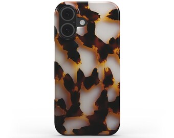 Funda para teléfono con estampado de carey: fina, con cierre a presión y acabado brillante.