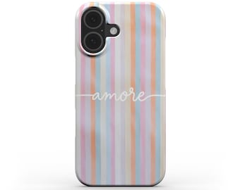 Funda para teléfono con estampado Amore: fina, con cierre a presión y acabado brillante.