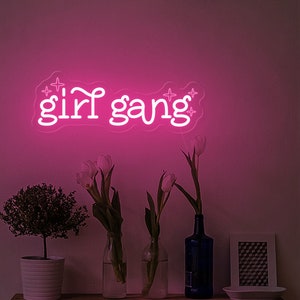 Letreiro de neon de gangue de garotas: decoração retrô para quarto feminino