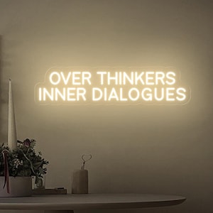 Letrero de neón de diálogos internos de Over Thinkers, decoración divertida de salud mental, arte de pared retro, decoración de habitación de moda, decoración de neón para el hogar, decoración de pared de biblioteca