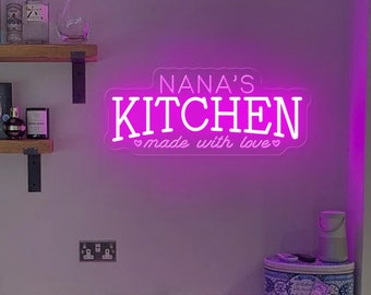 Personalized Kitchen Neon Sign, Custom LED Wall Decor