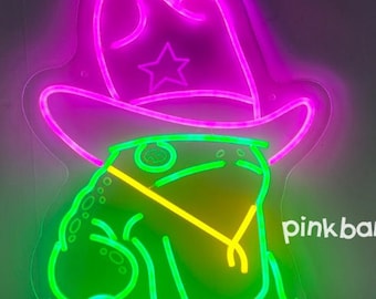 Cowboy Frog LED Neon Sign: Funny Toad Art Decor