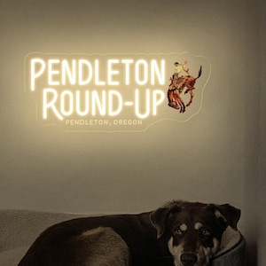 Pendleton Round-Up Neon Wall Sign, Cowboy Cowgirl Gifts, Ranch Western Wall Art Decor, Western Wall Art, Wild West Art, Western Gallery Wall