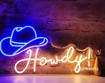 Howdy! Cowboy Hat LED Neon Wall Light Decor Sign,Peachy Neon Sign,Cowboy Name Wall DecorChristmas gift, Cowboy hat decor sign