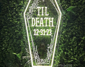 Til Death Do Us Part Neon Sign,Coffin Neon Sign,Halloween Wedding Decor, LED for Wedding Ceremony,Acrylic Neon Sign,Valentine's Day gift