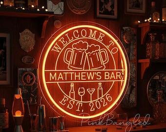 Custom Name LED Bar Neon Sign:Open Bar Neon Sign,Whiskey Cocktail Tequila Bar Sign, Light Up Bar Sign For Husband,Father's Day Gift
