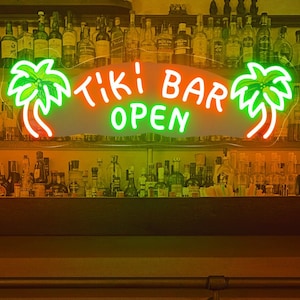 Tiki Bar Open Neon Art Sign,Retro Decor Bar Wall Sign Decor,Bar Club Signage,Home Bar Light,Tiki Decor,Bar Opening Gifts,Christmas Gift