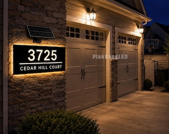 Custom RGB Solar Power Backlit LED House Number Sign, LED Address Plaque, Outdoor Address Sign, Hotel Room Numbers Sign