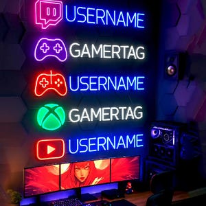 Letrero de neón de gamer personalizado, letrero de gamer tag, decoración de sala de juegos, arte mural de gamers, luz LED para gamers, regalo para novio, regalo de Navidad, transmisión