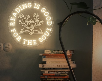 Reading is Good For the Soul Neon Sign,Home Library Wall Lignt Decor,Living Room Decor,Book Lover Gift,New Year Gift for Bookworm