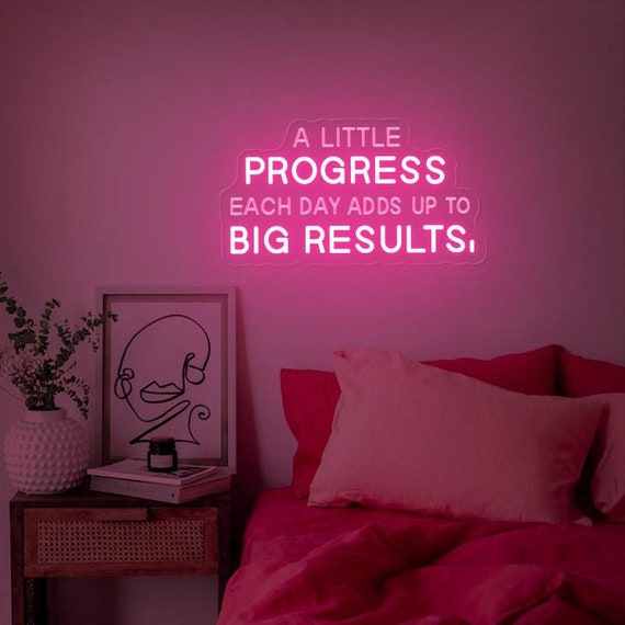 A Little Progress Each Day Can Add Up To Big Results Sign, Kids Room Art, School Classroom Decor, Mental Health Wall Light, Progress Quote