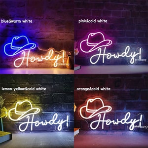 Howdy! Cowboy Hat LED Neon Wall Light Decor Sign,Peachy Neon Sign,Cowboy Man Cave Wall DecorChristmas gift