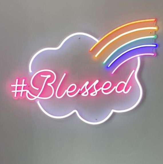 Rainbow Blessed LED Neon Sign handmade Neon Wall Light Decor Sign