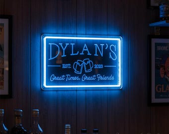 Personalized Neon Bar Mirror Sign: Custom Home Bar Decor