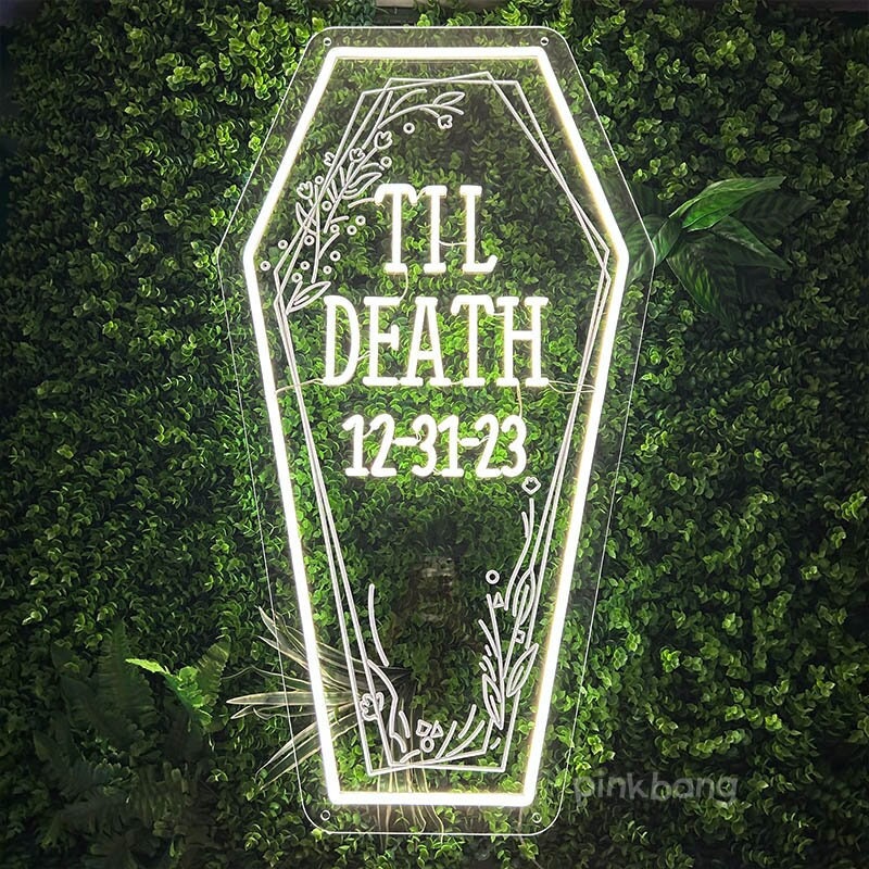 Insegna Luminosa Al Neon LiQi 'Till Death – Bianco – 38x23 Cm – USB – Per Matrimonio E Arredo