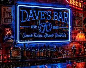 Personalized Neon Bar Mirror Neon Sign: Custom Home Bar Decor
