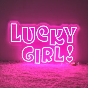 Letrero de neón de Lucky Girl, arte de pared de Lucky Girl, letrero de neón femenino, arte de pared del hogar, decoración de pared de muy buen gusto de moda, decoración de apartamento de Lucky Girl, regalo para ella