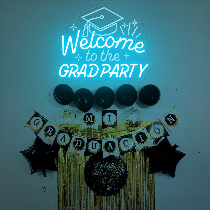 Insegna Al Neon Congratulations Grad Con Berretto Di Laurea, Decorazione Da Parete A LED Per Feste, USB, Bianco Caldo