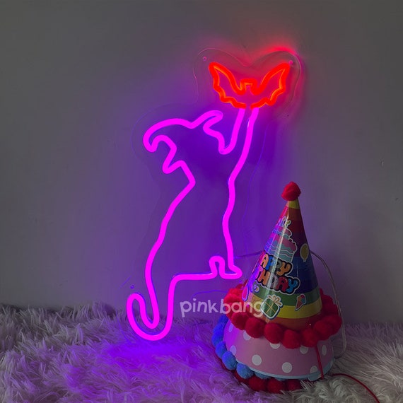 Witch Cat Bat Neon Sign: Halloween Party Decor, Gift for Cat Lover