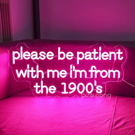 A $178 handmade wooden sign reading 'Please Be Patient With Me, I'm From the 1900s' — the premium price implies real craft (routed/painted wood), and 86 favorites confirms people genuinely want it on their wall.