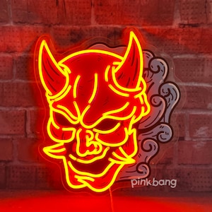 Hannya Japanese Mask Neon Sign,Light Up Oni Mask,Samurai Assassin Demon Wall Decor,Anime Neon SignHalloween Christmas, Back to School Gift