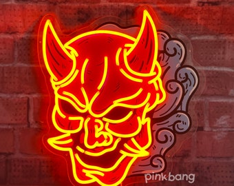 Hannya Japanese Mask Neon Sign,Light Up Oni Mask,Samurai Assassin Demon Wall Decor,Anime Neon SignHalloween Christmas, Back to School Gift