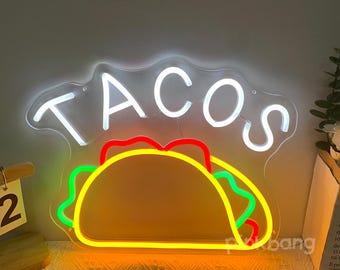 Tacos Neon Sign: Mexican Restaurant LED Light Decor
