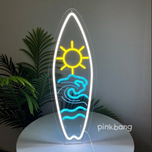 Surfboard LED Neon Sign, Surf Wall Art Decor, Hawaii Home Sign, Summer Atmosphere Light, Tiki Bar Decor, Seaside Bar Decor, Surfboard  Gift