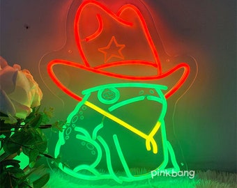 Frog Cowboy Hat LED Neon Wall Light Decor,Toad Neon,Frog in cowboy hat led sign,Cowboy man cave decor,Frog lovers gifts,Graduation Gifts