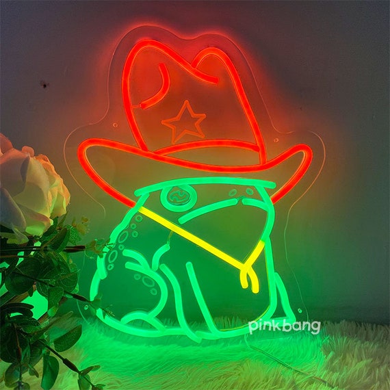 Frog Cowboy Hat LED Neon Wall Light Decor,toad Neon,frog in Cowboy