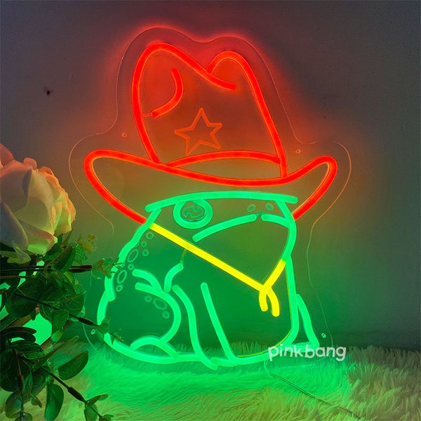 Frog Cowboy Hat LED Neon Wall Light Decor,Toad Neon,Frog in cowboy hat led sign,Cowboy man cave decor,Frog lovers gifts,Graduation Gifts