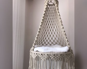 Columpio de macramé, hamaca de macramé, columpio redondo de macramé, hamaca colgante de macramé de algodón, columpio de macramé, columpio de macramé hecho a mano