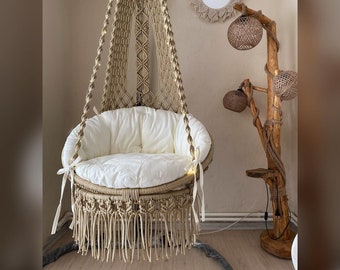 Silla colgante Macrame, Macrame Swing, columpio interior, columpio de hamaca al aire libre, Silla Hamaca, Hamaca Macrame, Hamaca Swing