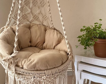 Columpio de macramé, silla hamaca, silla hamaca de macramé, silla colgante de macramé, silla columpio de macramé, silla hamaca de interior, silla bohemia