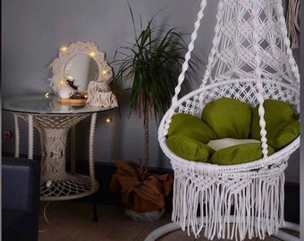 Silla colgante, Macrame Swing, Hamaca, Silla de hamaca de interior, Silla de hamaca Macrame, Columpio redondo Macrame, Macrame de algodón colgante