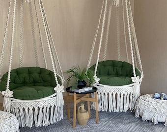 Macrame Hanging Chair, Macrame Porch rocking swing, Hammock Chair, Macrame Round Swing, Hanging Cotton Macrame Hammock Chair