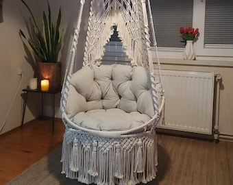 Hamaca de macramé, silla hamaca, columpio de macramé, columpio para exteriores, columpio para interiores, columpio para adultos, silla colgante para dormitorio