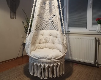Macrame Hammock Swing Chair, Silla de hamaca interior, Silla colgante Macrame, Columpio al aire libre, Columpio de silla de hamaca de dormitorio, Columpio de porche