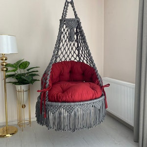 Macrame Hanging Chair, Macrame Porch rocking swing, Hammock Chair, Macrame Round Swing, Hanging Cotton Macrame Hammock Chair